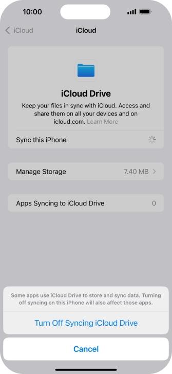If you turn off the function, press Turn Off Syncing iCloud Drive.