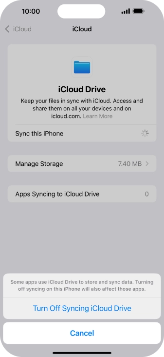 If you turn off the function, press Turn Off Syncing iCloud Drive.