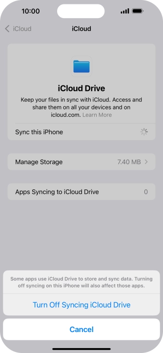 If you turn off the function, press Turn Off Syncing iCloud Drive. If you turn off the function, press Turn Off Syncing iCloud Drive.