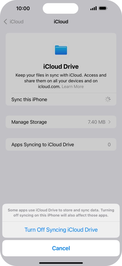 If you turn off the function, press Turn Off Syncing iCloud Drive. If you turn off the function, press Turn Off Syncing iCloud Drive.