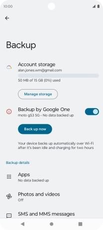 Press Back up now and wait while the phone memory is backed up.