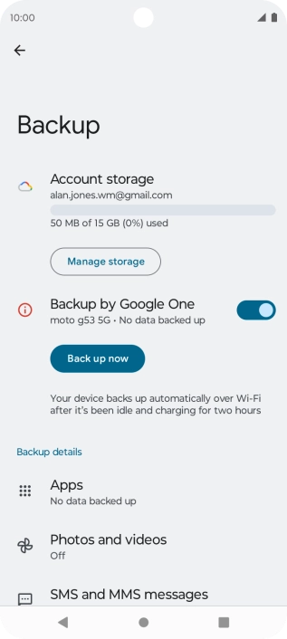 Press Back up now and wait while the phone memory is backed up.