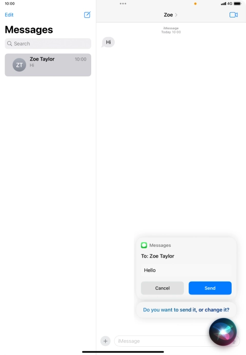 If an application is open on your tablet, such as a Mail or Messages, you can also use the functions available here, e.g.: REPLY [text].