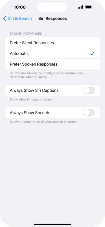 Press the required setting.