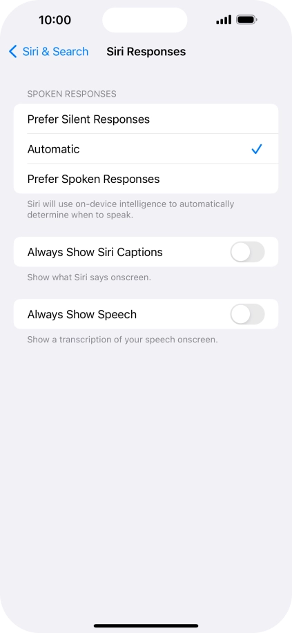 Press the required setting.