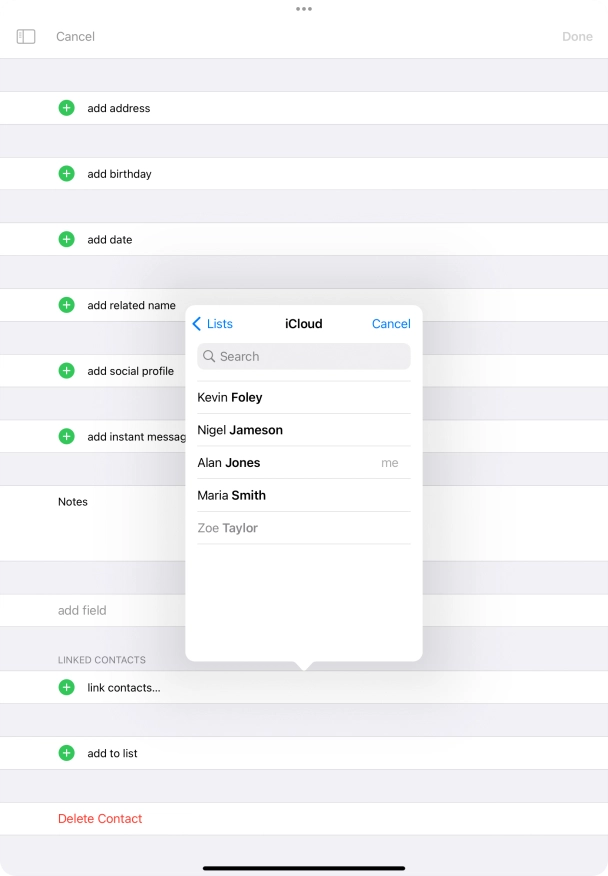 Press the required contact.