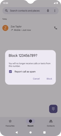 To report the number as spam, press the field next to 