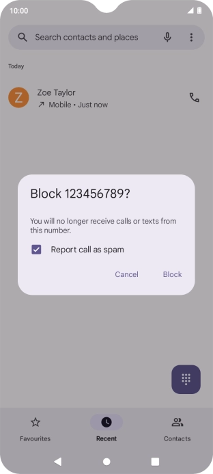 To report the number as spam, press the field next to 