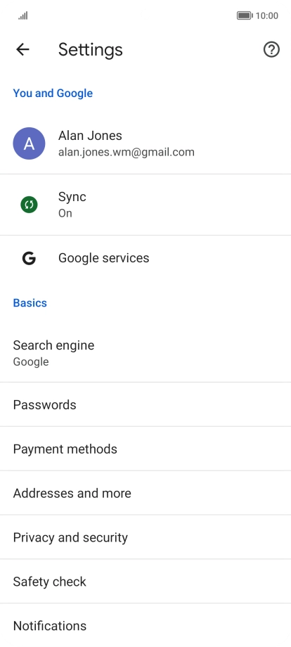 Press Privacy and security.