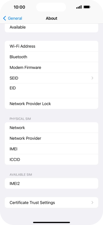 Your phone's EID number is displayed below EID.