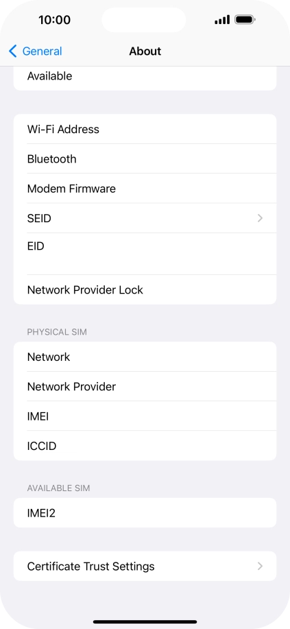 Your phone's EID number is displayed below EID.