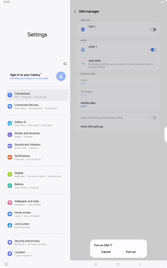 If you turn on eSIM, press Turn on.