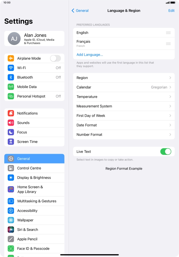 To subsequently select another language as the default language, press the move icon next to the required language and drag it to the top of the list.