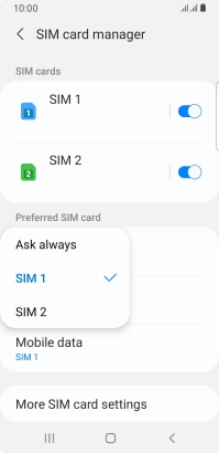 Press the required setting.