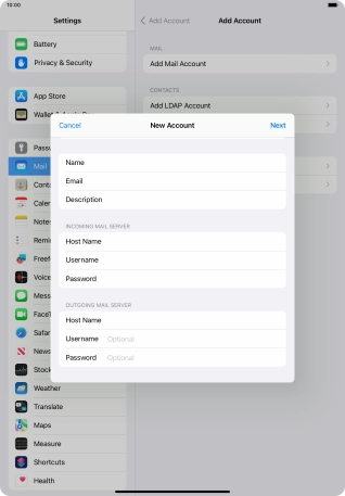 Press Username and key in the username for your email account. Press Username and key in the username for your email account.