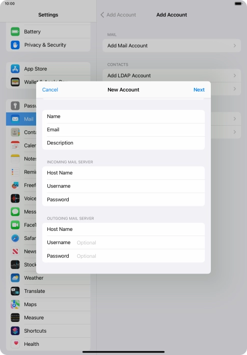 Press Username and key in the username for your email account. Press Username and key in the username for your email account.