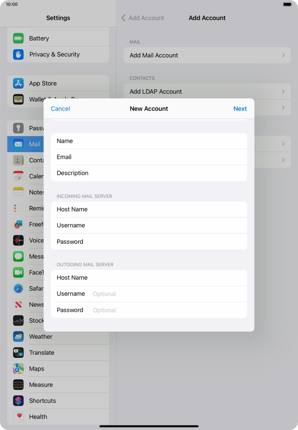 Press Username and key in the username for your email account. Press Username and key in the username for your email account.