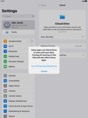 If you turn off the function, press Turn Off Syncing iCloud Drive.