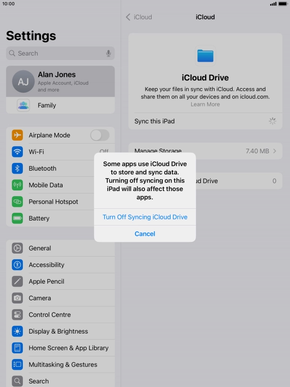 If you turn off the function, press Turn Off Syncing iCloud Drive.