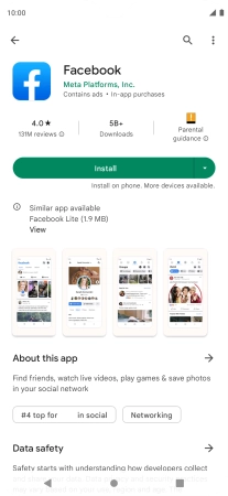 Press Install and follow the instructions on the screen to install Facebook.