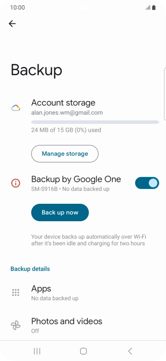 Press Back up now and wait while the phone memory is backed up.