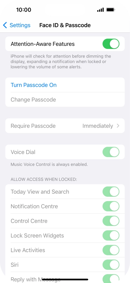 Press Turn Passcode On and key in a phone lock code of your own choice twice.
