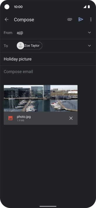 Press the text input field and write the text for your email message.
