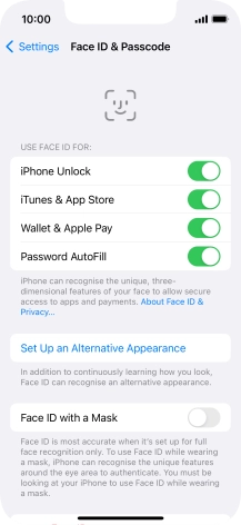 Press the indicators next to the required settings to turn them on or off.