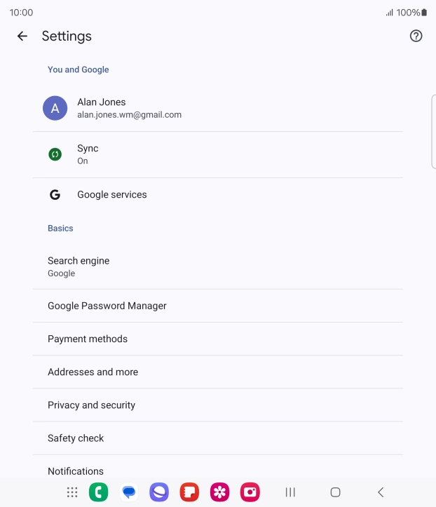 Press Privacy and security.
