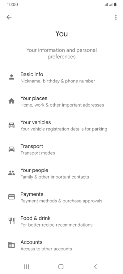 Press Basic info and follow the instructions on the screen to select phone owner settings.
