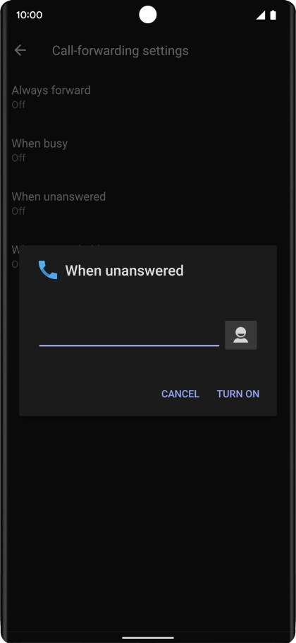 Key in +447836121121 and press TURN ON.