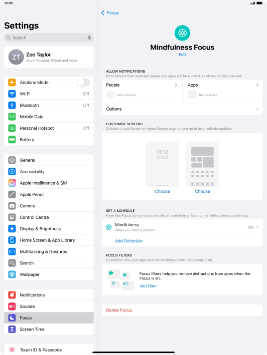Press People and follow the instructions on the screen to select which contacts you would like to receive calls and notifications from when the selected focus mode is active.