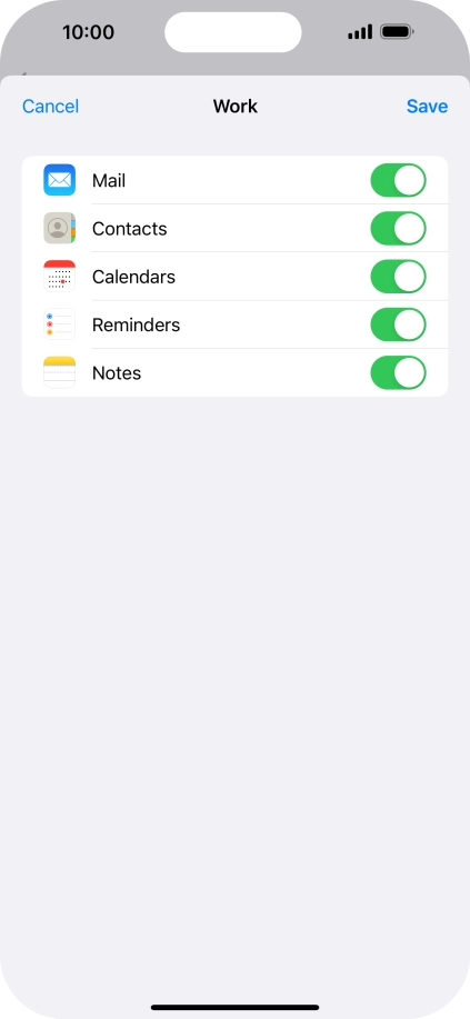 Press the indicators next to the required data types to turn synchronisation of each data type on or off.