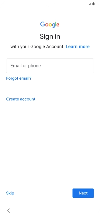 Press Email or phone and key in the username for your Google account.