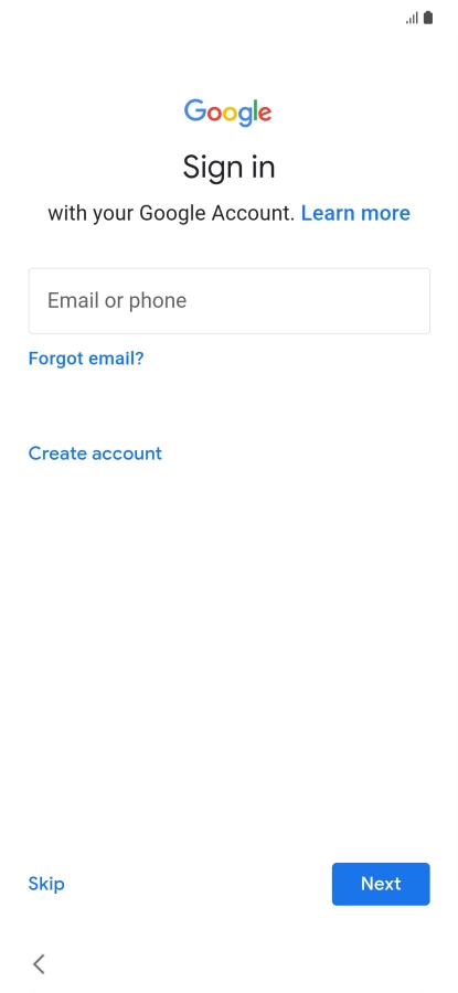 Press Email or phone and key in the username for your Google account.