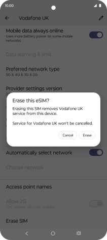 Press Erase and follow the instructions on the screen to delete your eSIM.