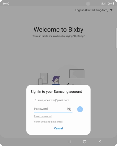 Press Password and key in the password for your Samsung account.