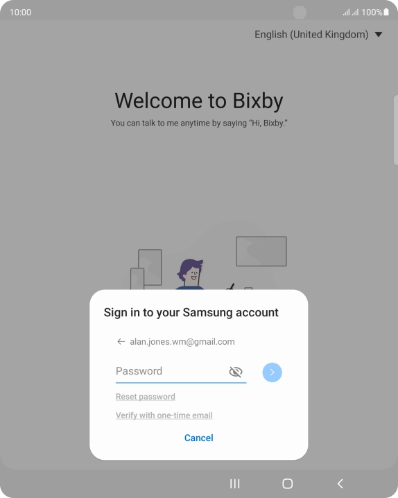 Press Password and key in the password for your Samsung account.