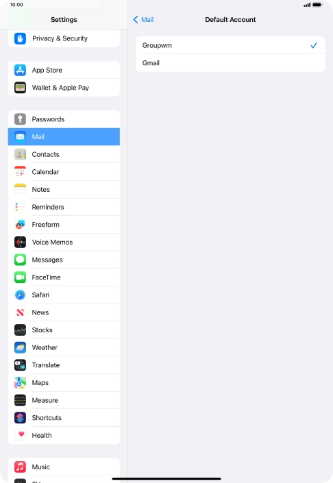 Press the required email account to select the email account as your default account.