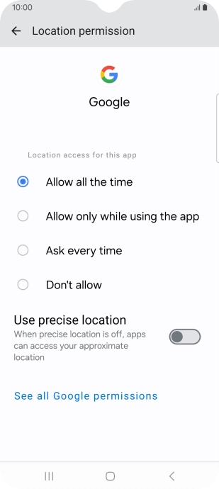 Press the required setting.