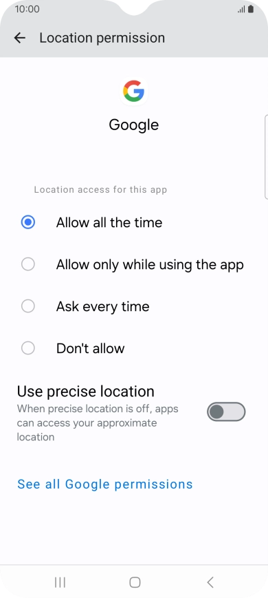 Press the required setting.