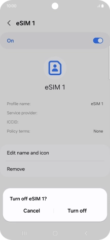 If you turn on use of the SIM, press Turn off.