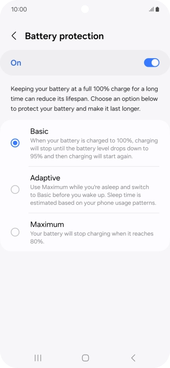 Press the required setting. Press the required setting.