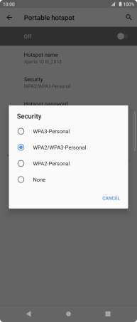 Press WPA3-Personal to password protect your Wi-Fi hotspot.