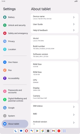 Your tablet's software version is displayed below Android version.