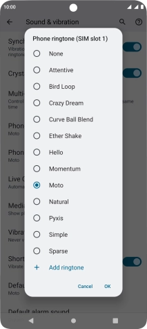 Press Add ringtone and go to the required ring tone.
