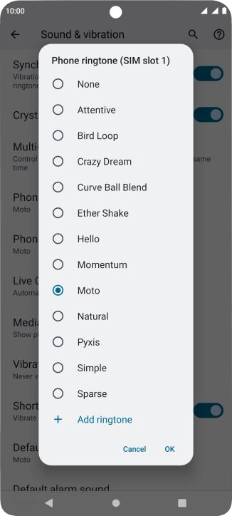 Press Add ringtone and go to the required ring tone.