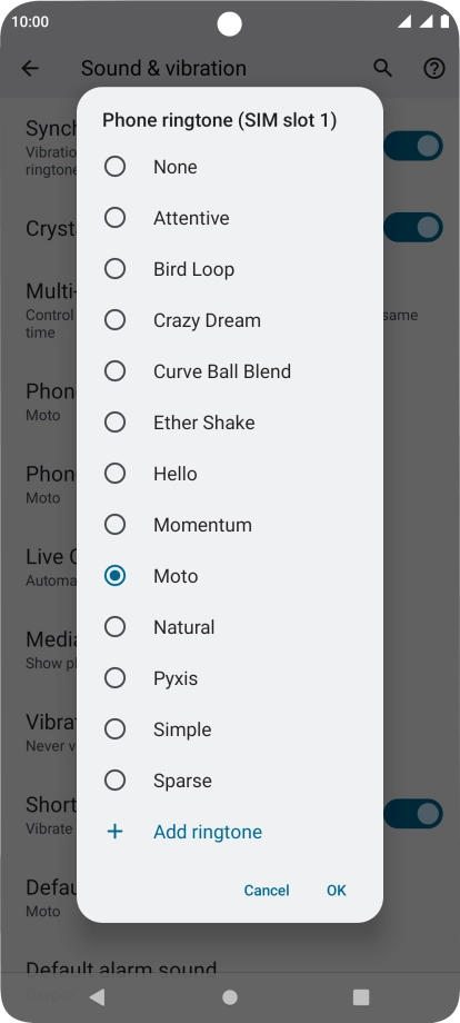 Press Add ringtone and go to the required ring tone.