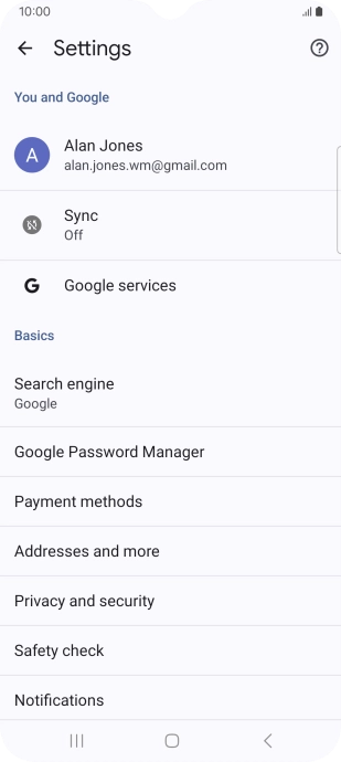 Press Privacy and security.