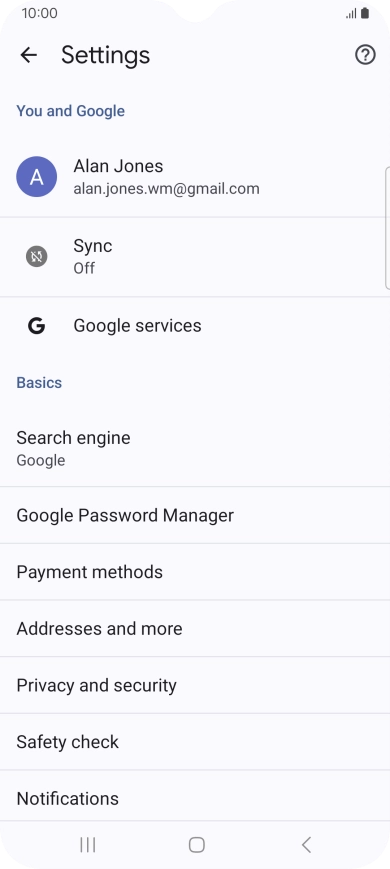 Press Privacy and security.
